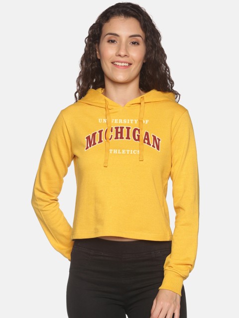 

BEVERLY BLUES Women Yellow Printed Hooded Sweatshirt