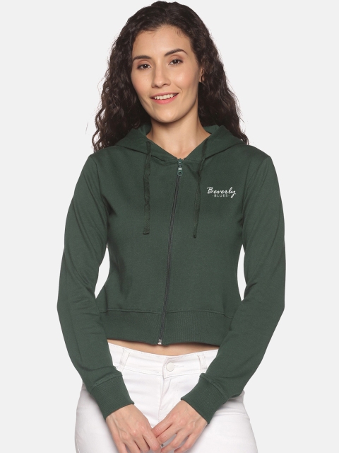 

BEVERLY BLUES Women Green Hooded Sweatshirt