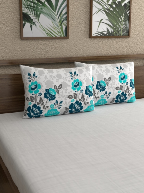 

Dreamscape Set Of 2 Blue & Grey Printed 144 TC Cotton Pillow Covers