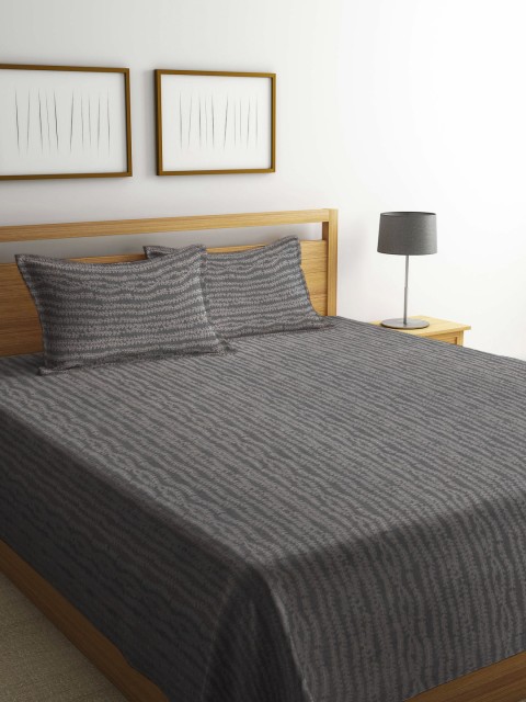 

KLOTTHE Brown & Grey Floral Printed Pure Cotton Woven Double Bed Cover With 2 Pillow Covers