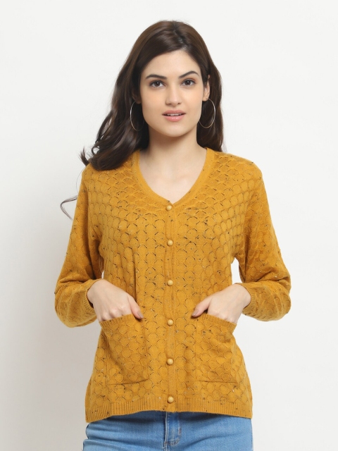 

HALTON HILLS Women Mustard & Blue Acrylic Cardigan