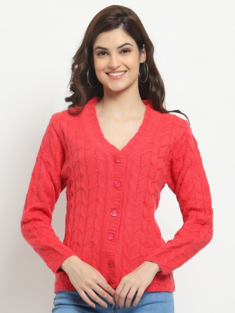 

HALTON HILLS Women Orange Self Designed Cardigan Acrylic Sweater