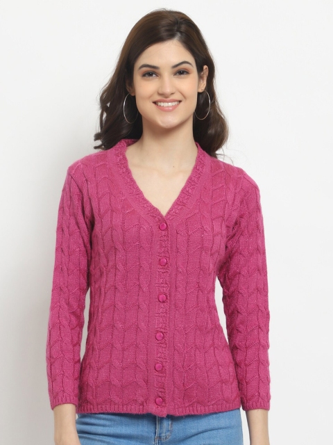 

HALTON HILLS Women Pink Cable Knit Acrylic Cardigan