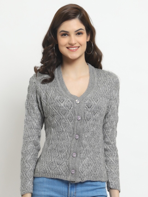 

HALTON HILLS Women Grey Cable Knit Pure Acrylic Cardigan