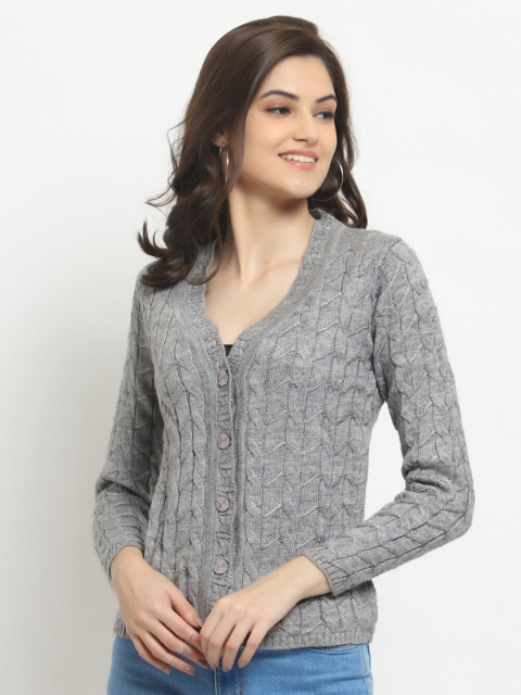 

HALTON HILLS Women Grey Cable Knit Pure Acrylic Cardigan