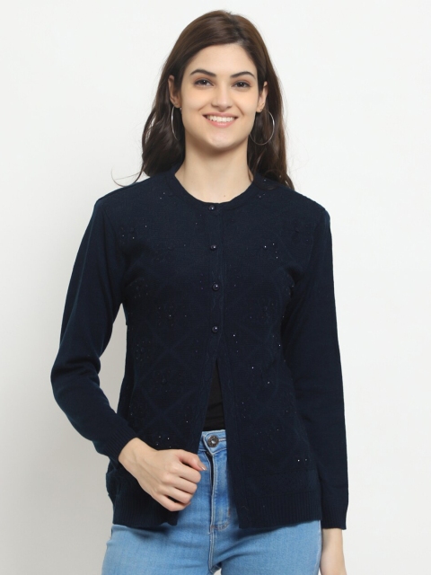

HALTON HILLS Women Navy Blue Embellished Cardigan