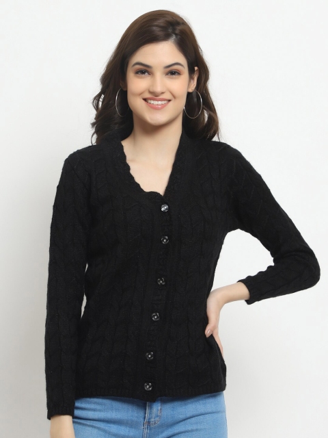 

HALTON HILLS Women Black Self Designed Cardigan Acrylic Sweater