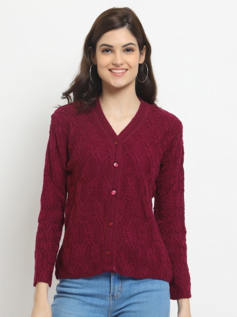 

HALTON HILLS Women Purple Acrylic Cable Knit Cardigan