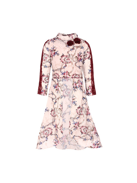 

CUTECUMBER Girls Peach-Coloured & Maroon Printed Maxi Top