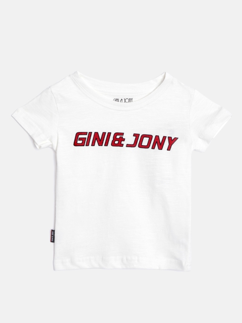 

Gini and Jony Infant Boys White & Red Cotton Brand Logo Print T-shirt