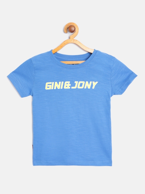 

Gini and Jony Boys Blue & Yellow Cotton Brand Logo Print T-shirt