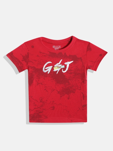 

Gini and Jony Boys Red Brand Logo Print Pure Cotton T-shirt