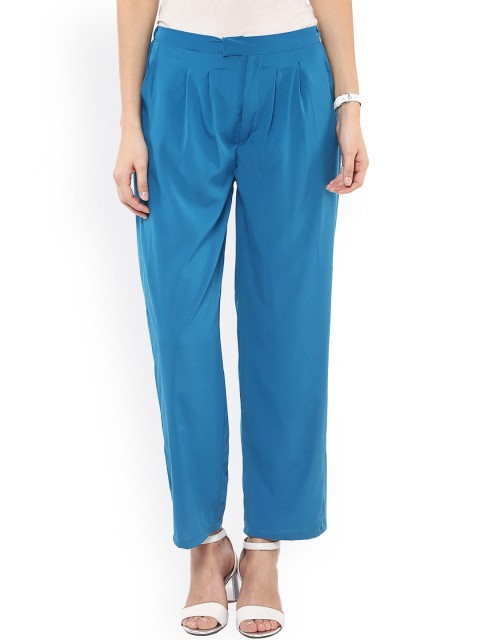 

Pannkh Women Blue Solid Regular Fit Pleated Trousers