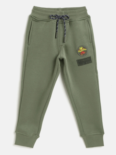 

Gini and Jony Boys Olive Green Solid Joggers with Applique Detail