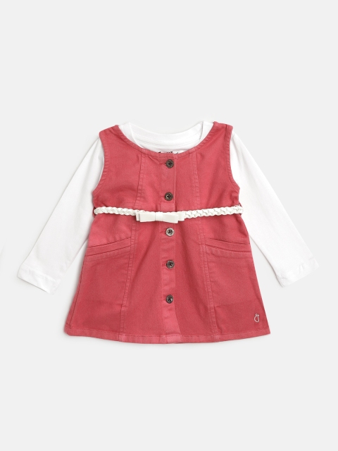 

Gini and Jony Infant Girls Rust Red Solid Pinafore Dress with White Solid T-shirt