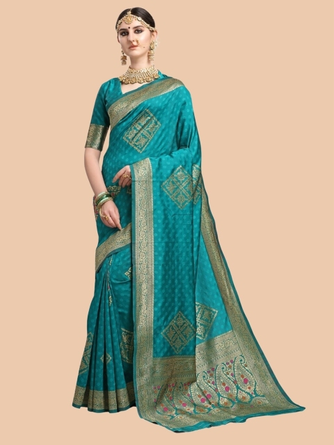 

Mitera Green & Gold-Toned Ethnic Motifs Zari Silk Blend Paithani Saree