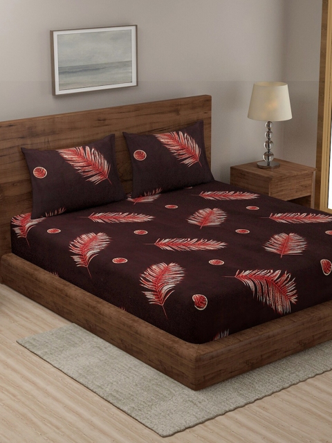 

Niamh by Tag 7 Brown Floral 144 TC 1 King Bedsheet with 2 Pillow Covers