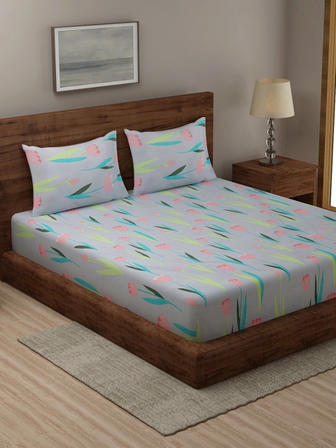 

Niamh by Tag 7 Grey Floral Ptrinted 144 TC 1 King Bedsheet with 2 Pillow Covers