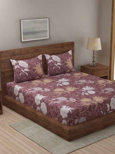 

Niamh by Tag 7 Brown & White Floral 144 TC King Bedsheet with 2 Pillow Covers