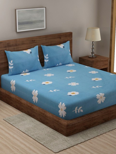 

Niamh by Tag 7 Blue & White Floral 144 TC King Bedsheet with 2 Pillow Covers