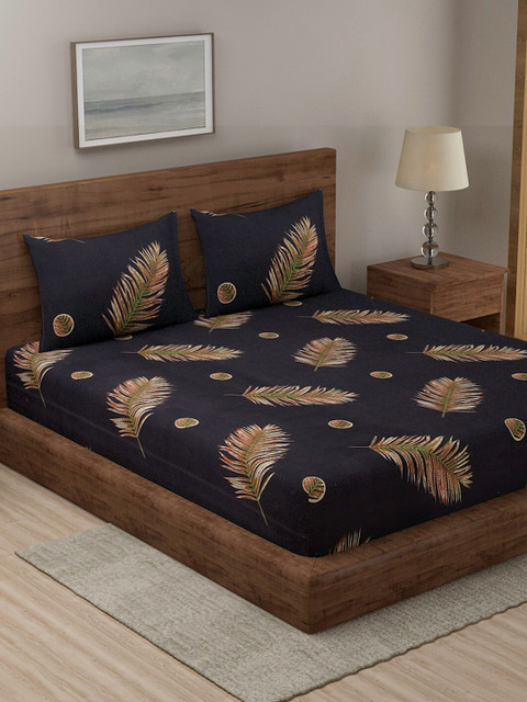 

Niamh by Tag 7 Black & Brown Floral 144 TC Cotton King Bedsheet with 2 Pillow Covers
