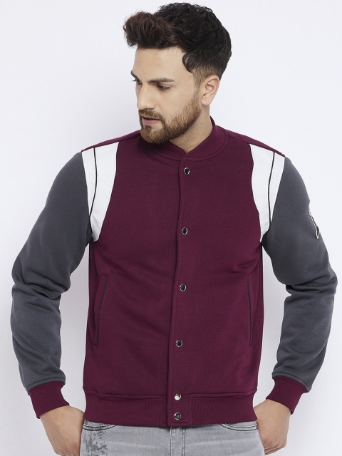 

FUGAZEE Men Maroon Striped Bomber Jacket