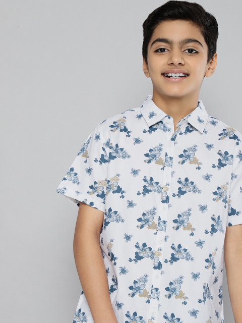 

HERE&NOW Boys White Floral Printed Pure Cotton Casual Shirt