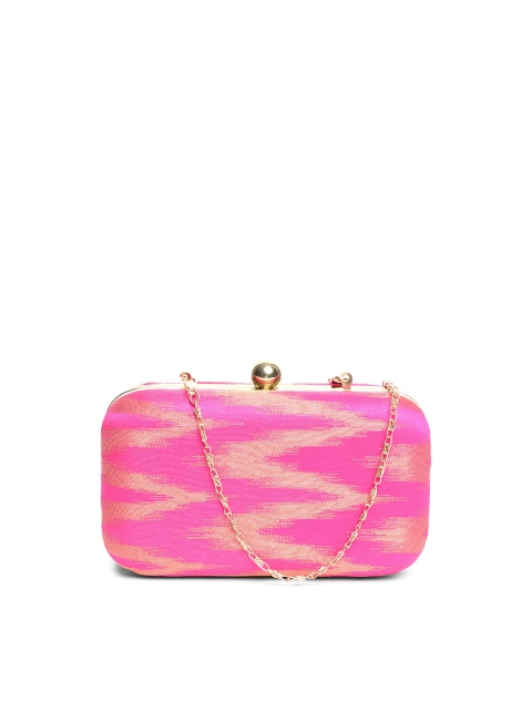 

TRINK Pink & Gold Ikat Fabric Printed Box Clutch