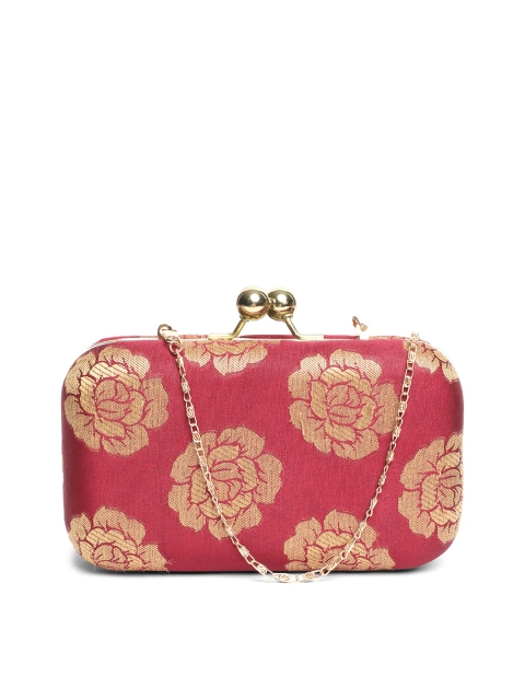 

TRINK Red & Gold-Toned Jute Silk Banarasi Jacquard Box Clutch