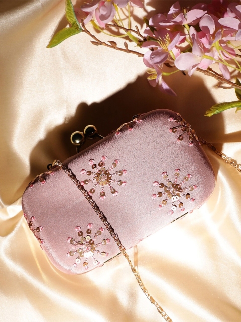 

TRINK Pink & Gold-Toned Embroidered Box Clutch