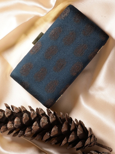 

TRINK Blue & Gold-Toned Textured Box Clutch