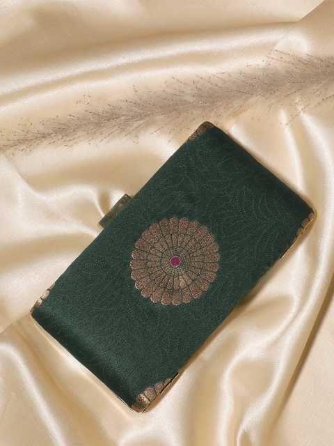 

TRINK Women Green Jacquard Woven Designed Box Clutch with Chain Strap