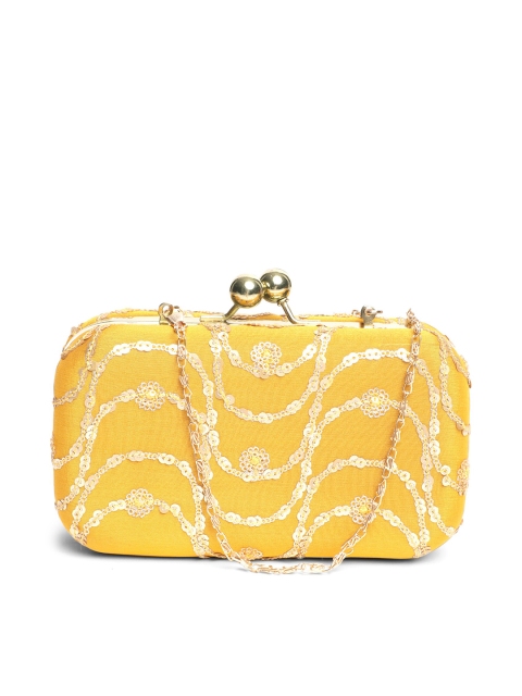 

TRINK Yellow & Gold-Toned Embellished Box Clutch