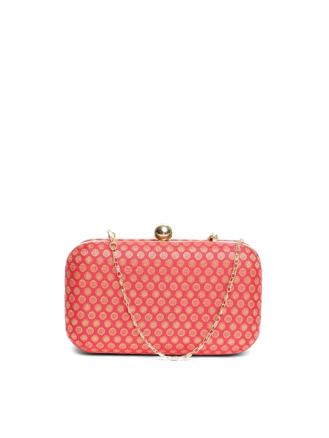 

TRINK Red & Gold-Toned Banarasi Jacquard Fabric Box Clutch With Chain Strap