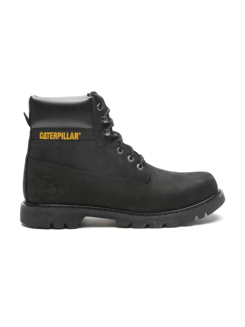 

CAT Men Black Solid High-Top Leather Flat Boots