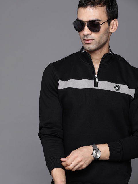 

Louis Philippe Men Black Solid Half-Zipper Sweatshirt