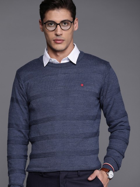 

Louis Philippe Men Navy Blue Striped Pullover