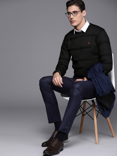 

Louis Philippe Men Black Striped Pullover