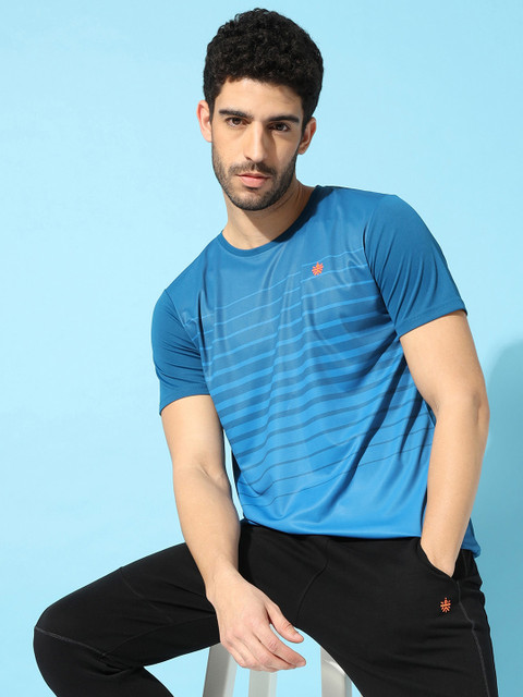

Cultsport Men Teal Striped Training T-shirt