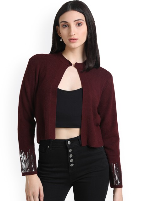 

Kazo Women Maroon Lightweight Crop Open Front Jacket
