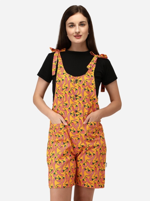 

Yuvraah Women Yellow & Black Short Dungaree with T shirt