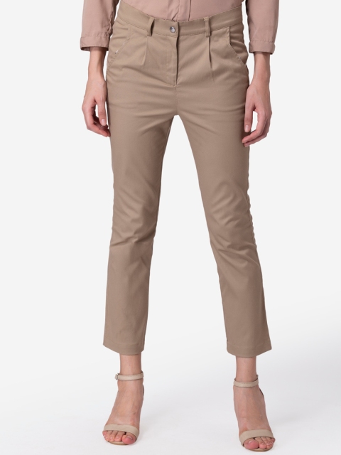 

Modriba Women Beige Smart Slim Fit Pure Cotton Trousers