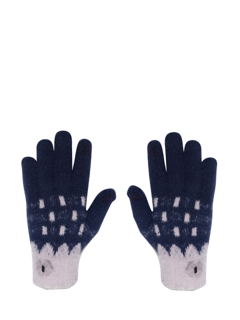 

LOOM LEGACY Women Navy Blue & White Patterned Gloves