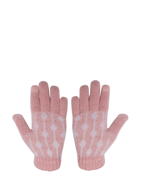 

LOOM LEGACY Women Pink & White Patterned Gloves