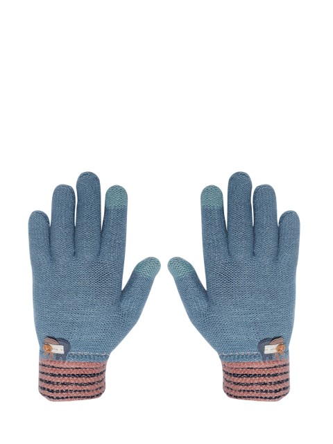 

LOOM LEGACY Women Blue & Brown Acrylic Patterned Hand Gloves