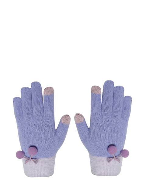 

LOOM LEGACY Women Blue & Purple Patterned Acrylic Gloves with Bow