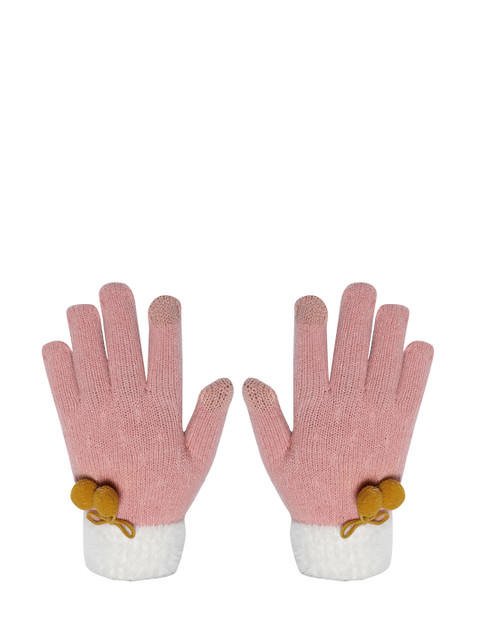 

LOOM LEGACY Women Pink & White Patterned Hand Gloves