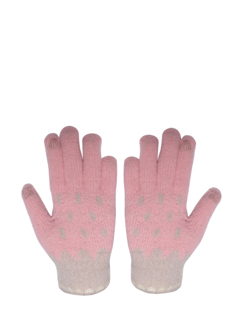 

LOOM LEGACY Women Pink & Grey Patterned Hand Gloves