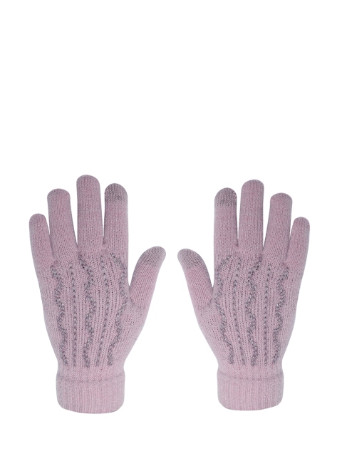 

LOOM LEGACY Women Mauve Patterned Acrylic Hand Gloves