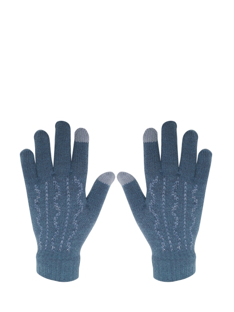 

LOOM LEGACY Women Blue & Grey Patterned Acrylic Wool Gloves